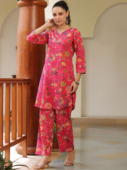 Dhiyona RR Women's Floral Printed Regular Pure Cotton A-Line Kurta with Trousers