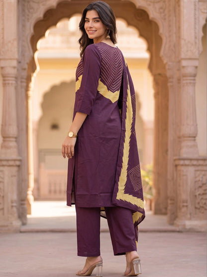 Women Ethnic Motifs Printed Regular Pure Cotton Kurta with Palazzos & With Dupatta