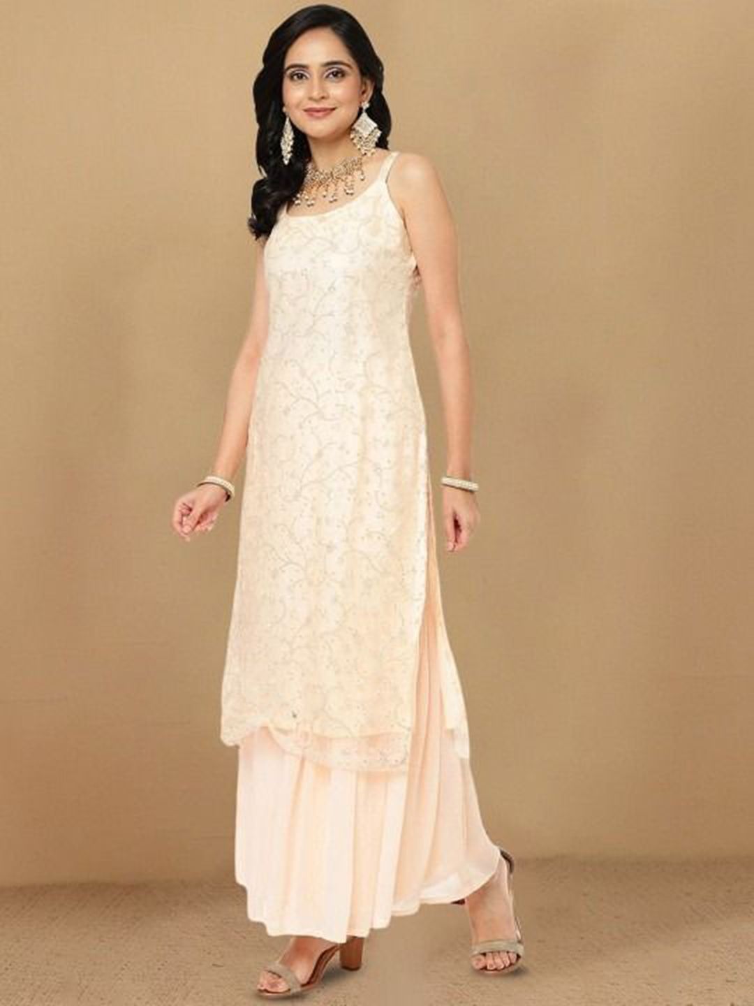 Dhiyona HOP Women Floral Embroidered Kurta with Sharara & Dupatta