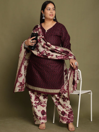 Dhiyona KL Women Geometric Printed V-Neck Regular Kurti with Salwar & Dupatta
