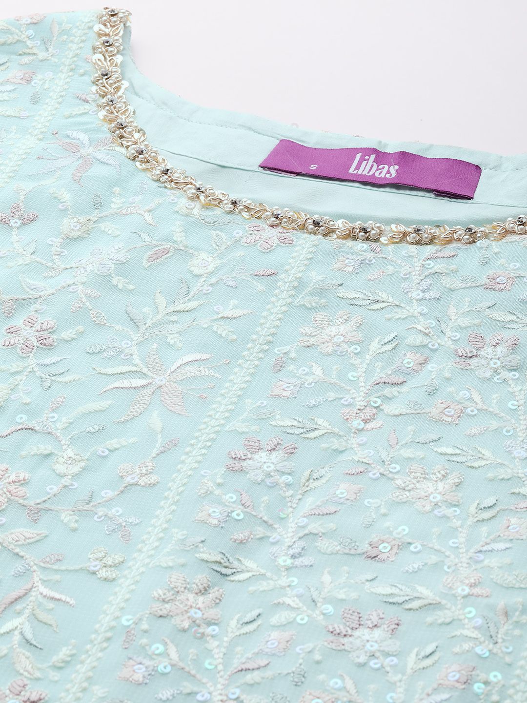 Dhiyona LL Women Floral Embroidered Regular Beads and Stones Kurta with Palazzos & Dupatta