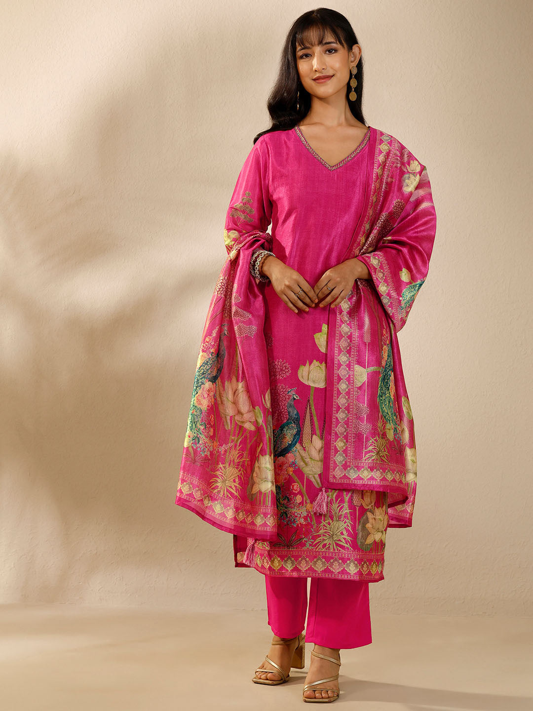 Women Ethnic Motifs Printed Regular Thread Work Kurta with Trousers & With Dupatta
