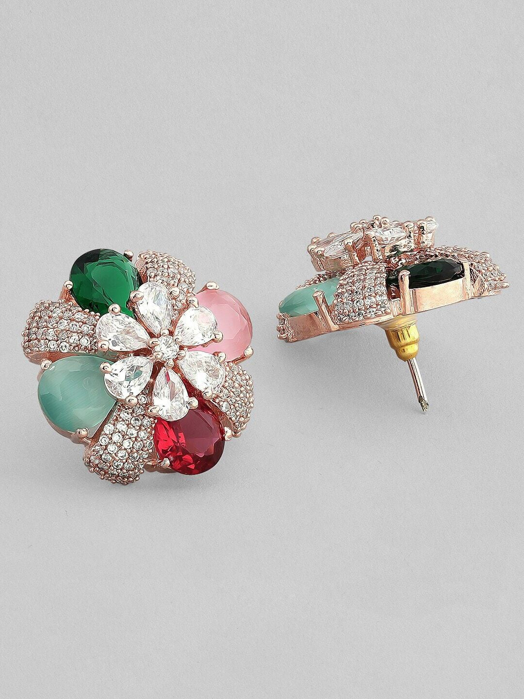Dhiyona RJ Women's Gold-Toned Floral Studs Earrings