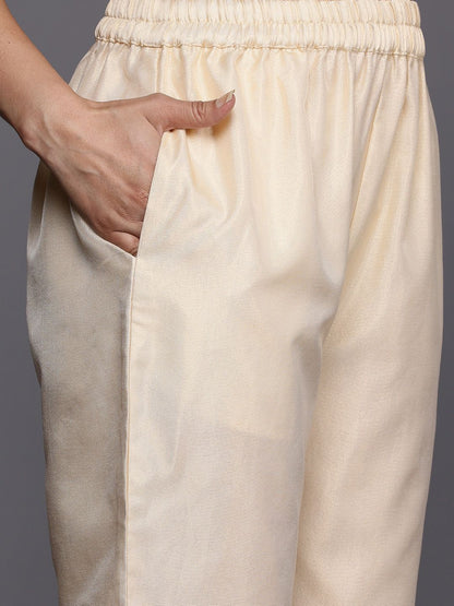 Off White Ethnic Motifs Yoke Design Sequinned Kurta With Trousers & Dupatta