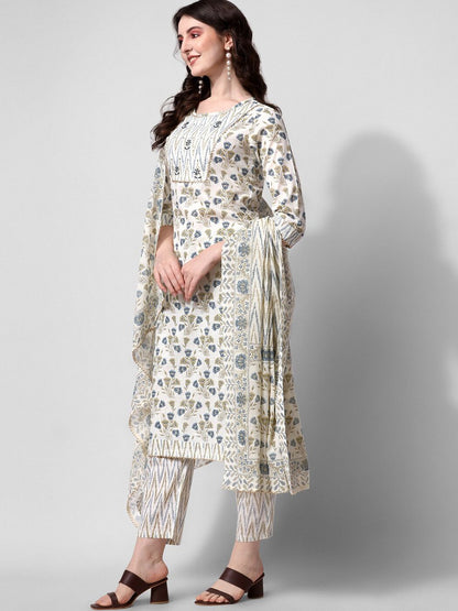 Dhiyona KL Floral Printed Gotta Patti Pure Cotton Kurta with Trousers & Dupatta