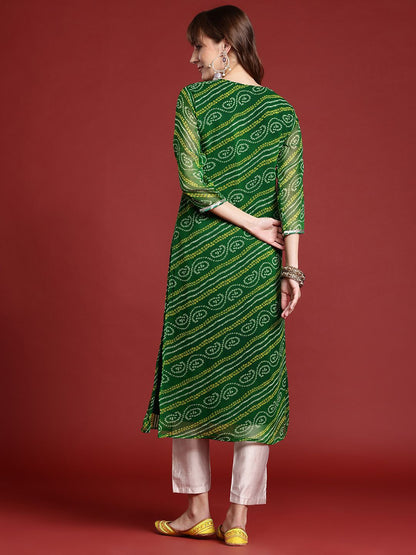 Dhiyona IE Bandhani Printed Gotta Patti Georgette Kurta