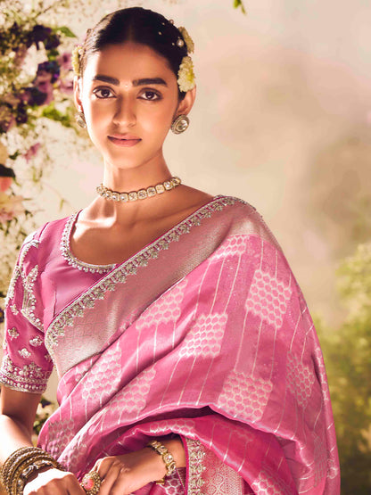 Dhiyona KM Women Pink Banarasi Silk Saree