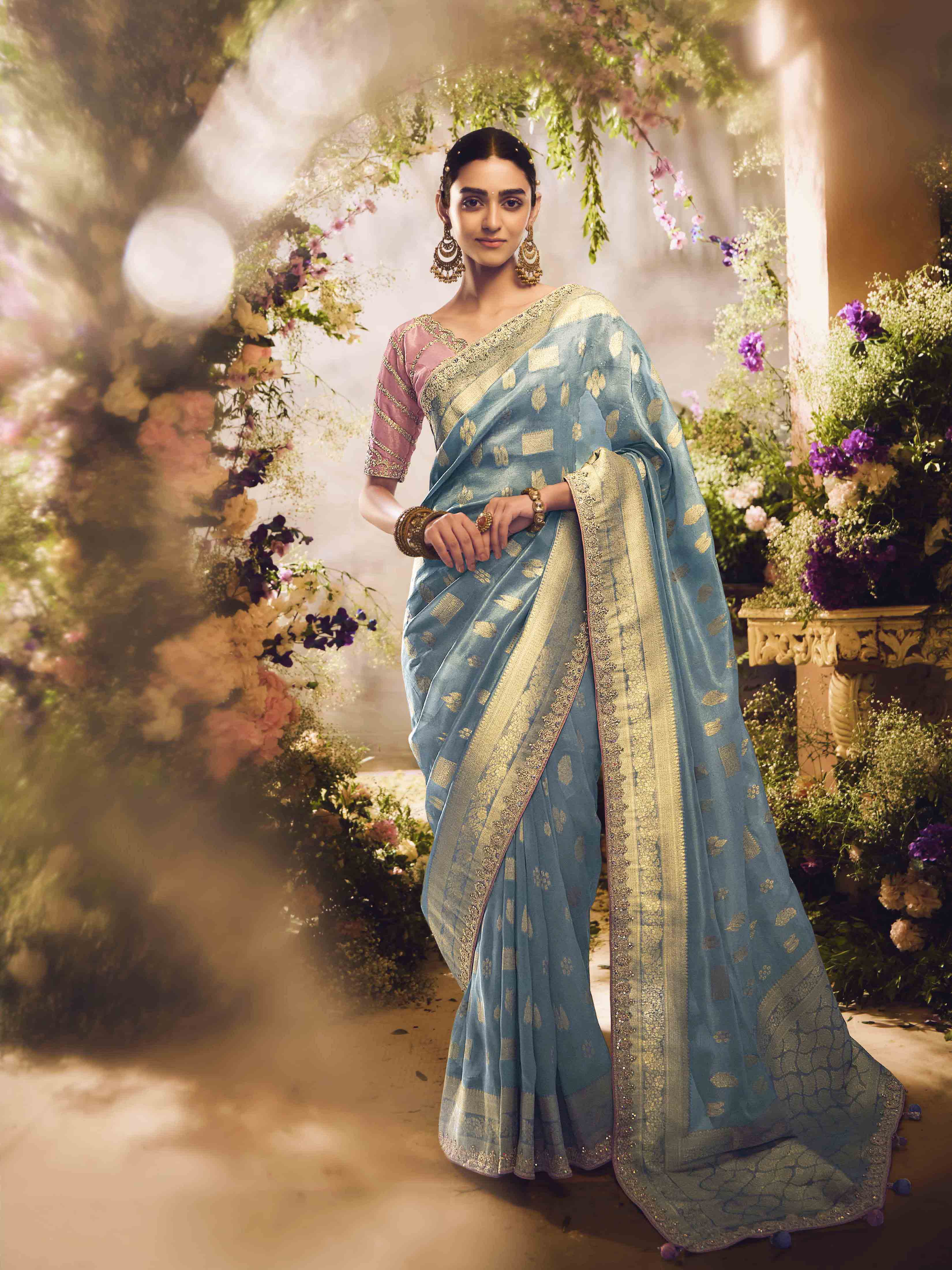Dhiyona KM Women The Azure Blossom: A Dance Of Sky And Petal