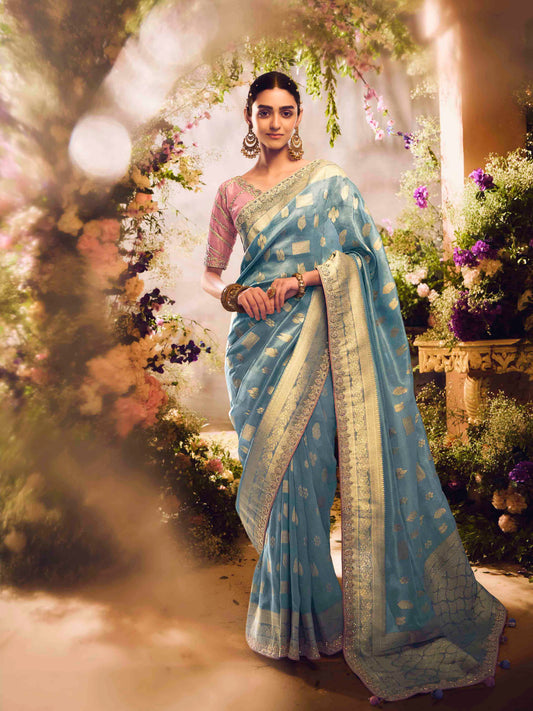 Dhiyona KM Women The Azure Blossom: A Dance Of Sky And Petal