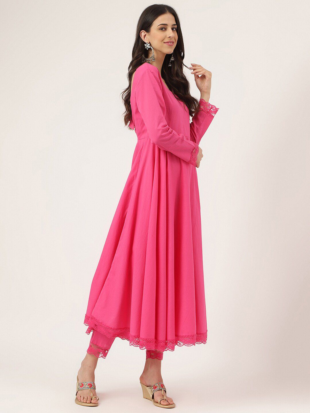 Dhiyona KL Pure Cotton Anarkali Kurta With Trousers & Dupatta