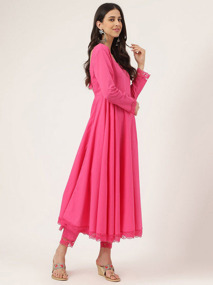 Dhiyona KL Pure Cotton Anarkali Kurta With Trousers & Dupatta