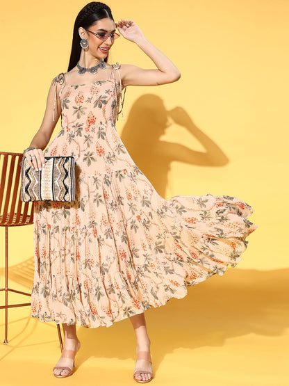 Dhiyona AY Women's Attractive Peach Romantic Florals Dress