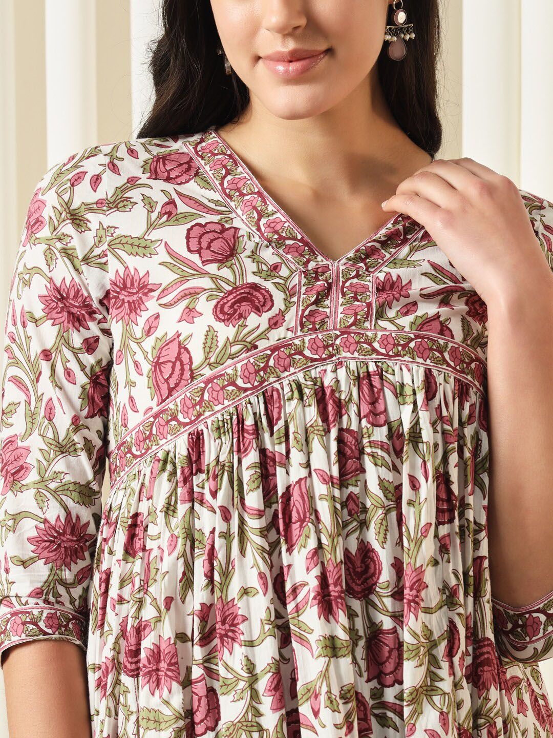 Dhiyona KL Floral Printed Pure Cotton Empire Kurta With Trouser & Dupatta