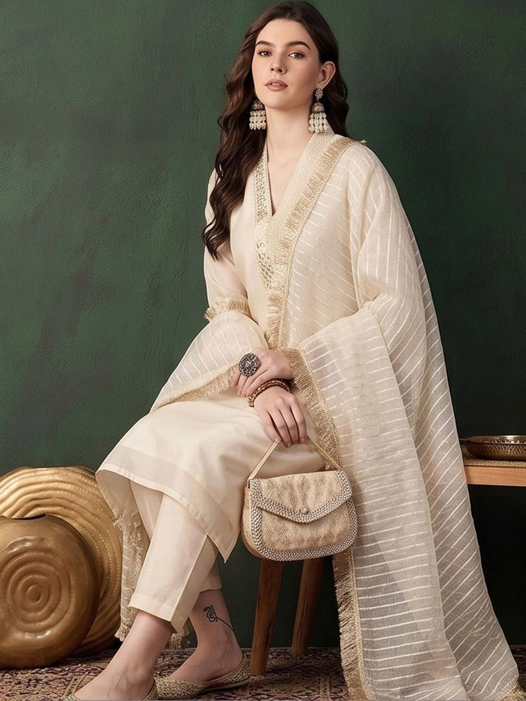 Women Regular Kurta with Trousers & With Dupatta