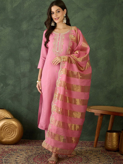 Dhiyona KL Women Floral Embroidered Regular Thread Work Kurta With Trousers & Dupatta