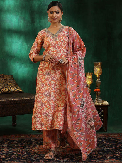 Dhiyona LL Women Ethnic Motifs Printed Regular Beads and Stones Kurta with Palazzos & With Dupatta