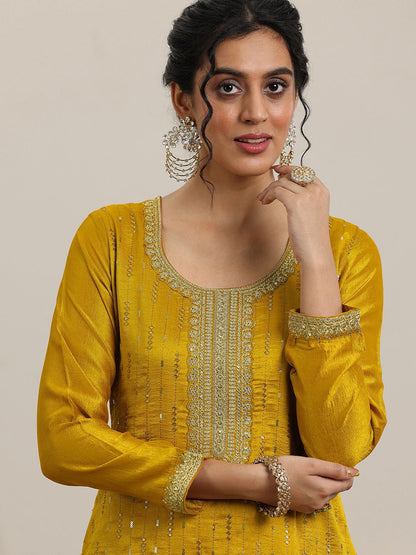 Dhiyona LL Women Ethnic Motifs Embroidered Regular Sequinned Kurta with Palazzos & With Dupatta