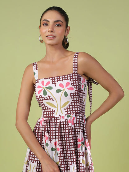 Dhiyona AY Women's Printed Fit & Flared Cotton Maxi Ethnic Dress