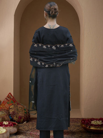 Women Embroidered Regular Liva Kurta with Trousers & With Dupatta