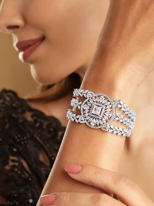 Dhiyona RJ Women's Cubic Zirconia Rhodium-Plated Wraparound Bracelet