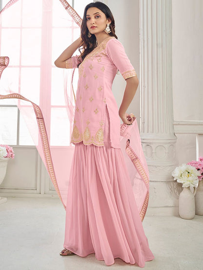 Dhiyona IN Ethnic Motifs Embroidered Regular Thread Work Kurti With Sharara & Dupatta