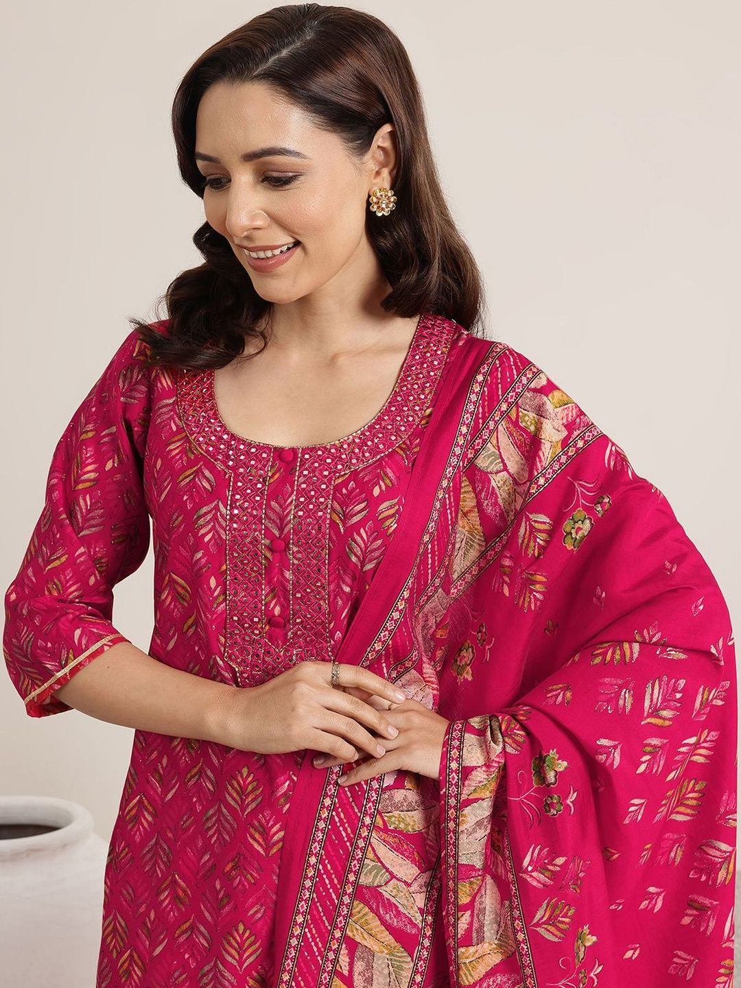 Women Ethnic Motifs Printed Regular Mirror Work Kurta with Trousers & With Dupatta