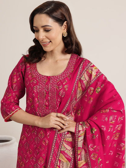 Women Ethnic Motifs Printed Regular Mirror Work Kurta with Trousers & With Dupatta