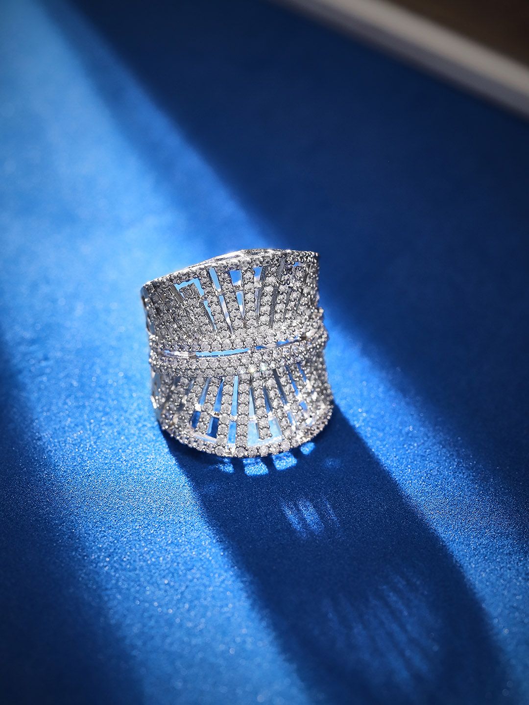 Dhiyona RJ Women's Silver-Plated AD-Studded Adjustable Finger Ring