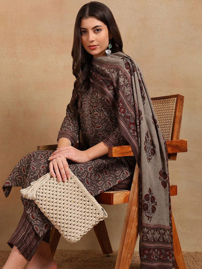 Dhiyona KL Floral Printed Straight Kurta with Trousers & Dupatta