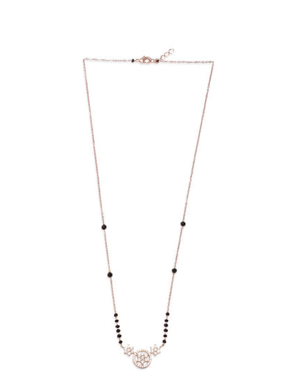Dhiyona RJ Women's 18k Rose Gold Plated Cubic Zicronia Studded with Black Beads Mangalsutra