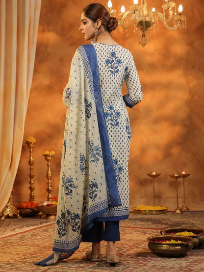 Dhiyona RR Women's Floral Printed Pure Cotton Republic Day Kurta With Trousers & Dupatta
