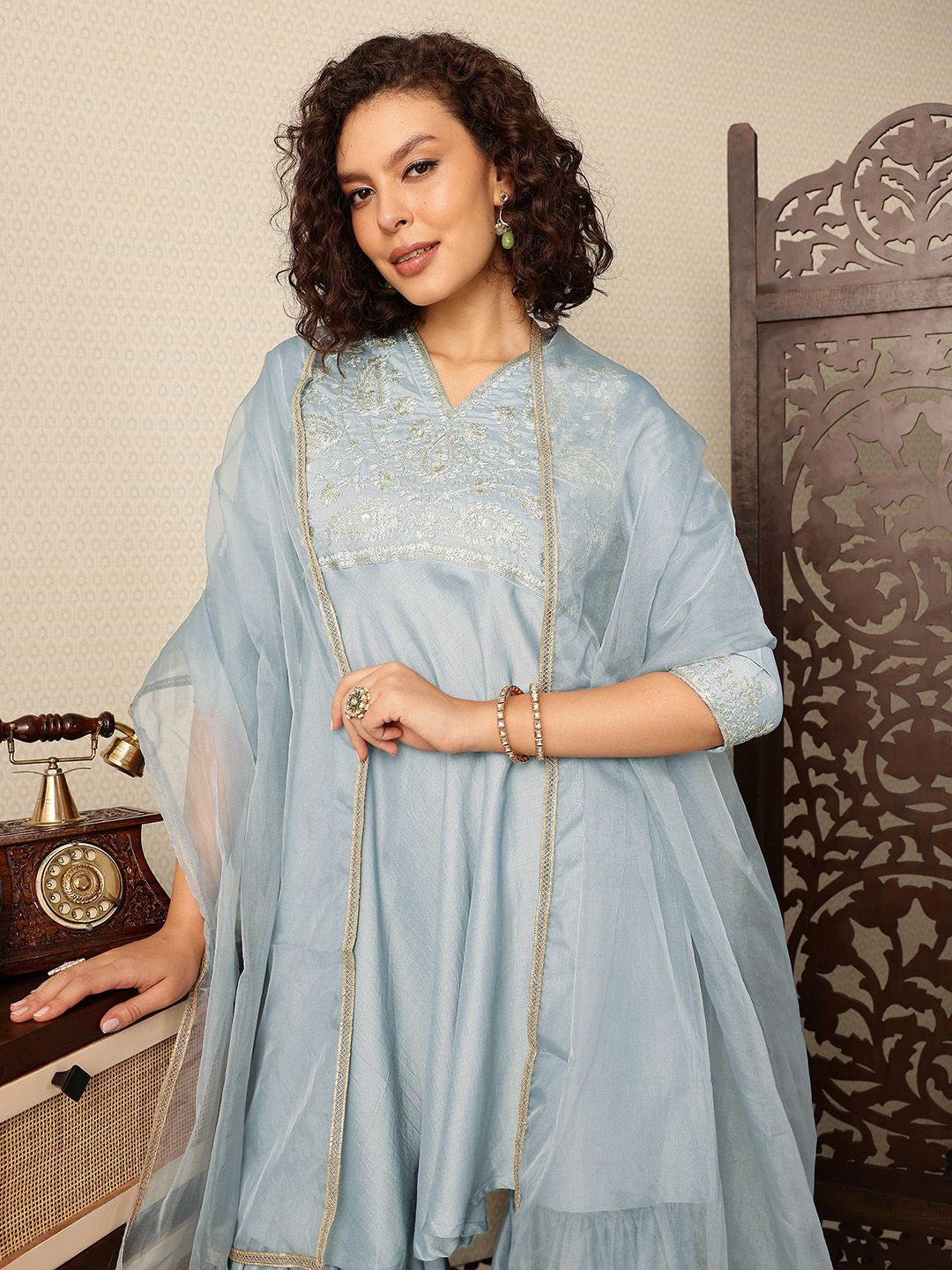 Dhiyona HOP Ethnic Motifs Yoke Design Thread Work Jashn Kurta with Sharara & Dupatta
