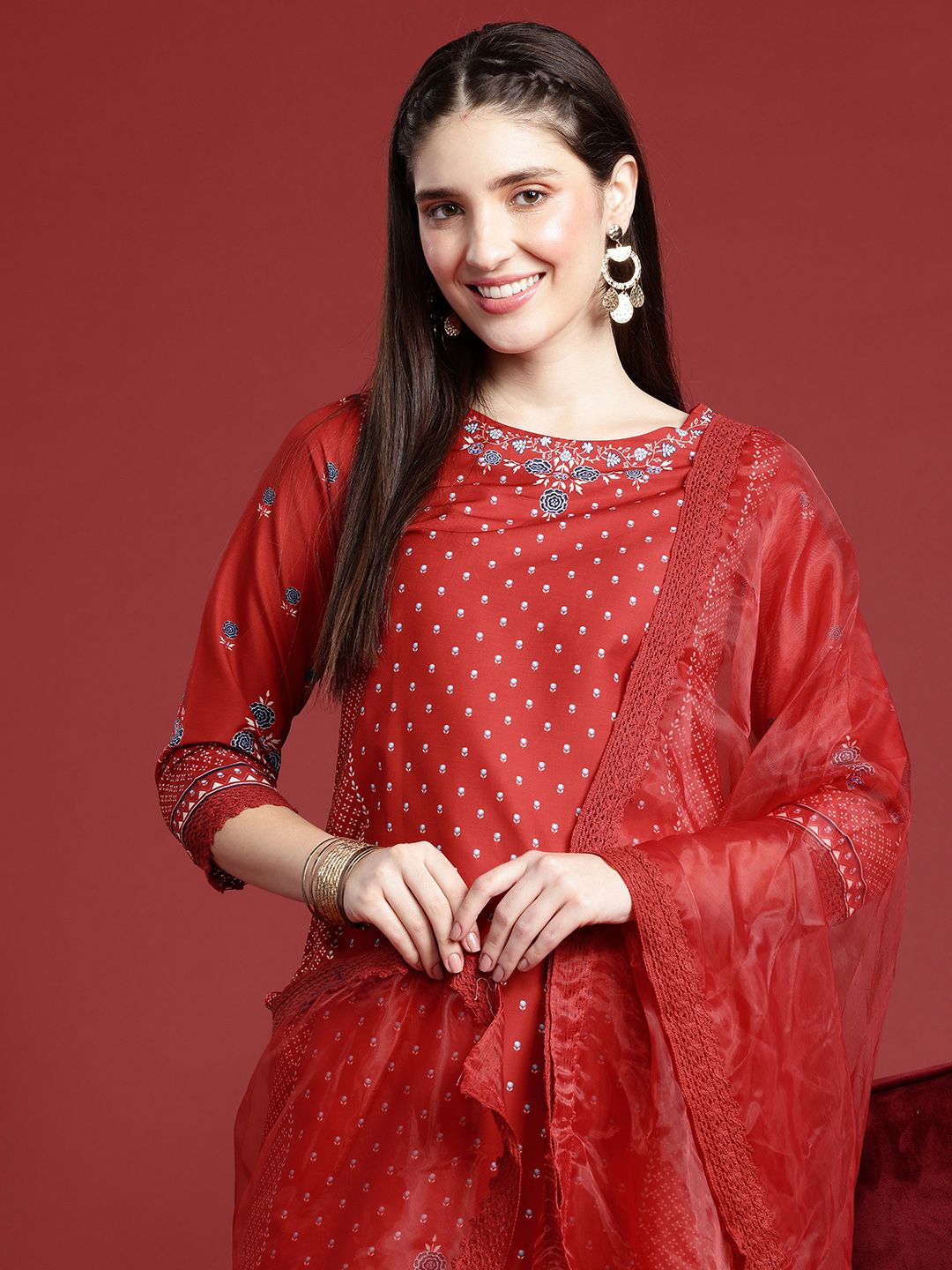 Dhiyona AN Ethnic Motifs Printed Kurta with Sharara & With Dupatta