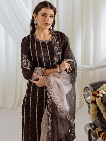 Dhiyona KL Women Regular Sequinned Kurta with Palazzos & With Dupatta