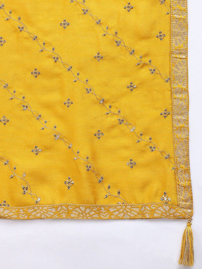 Dhiyona KL Ethnic Motifs Embroidered Sequinned Kurta With Palazzos & Dupatta