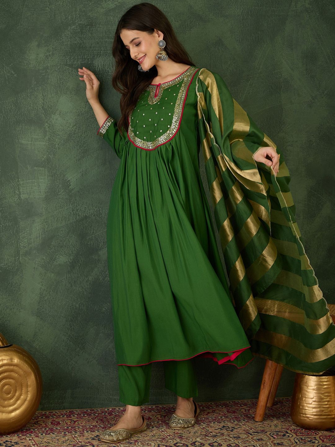 Dhiyona KL Women Embroidered A-Line Republic Day Kurta Set