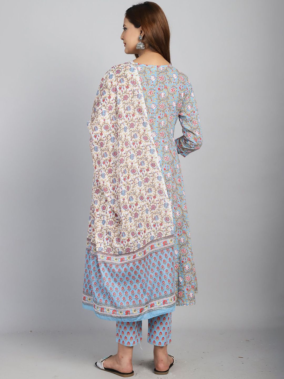 Dhiyona KL Floral Printed Pure Cotton Anarkali Kurta With Trouser & Dupatta