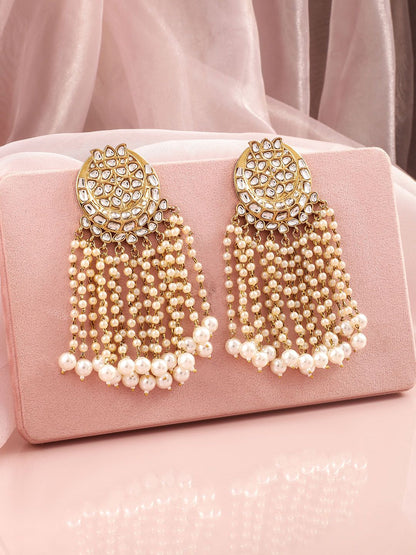 Dhiyona RJ Women's 18K Mehandi Gold-Plated Kundan Studded & Pearl Beaded Multilayer Chandlier Earrings
