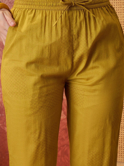 Printed Pure Cotton V-Neck Kurta & Trousers With Dupatta
