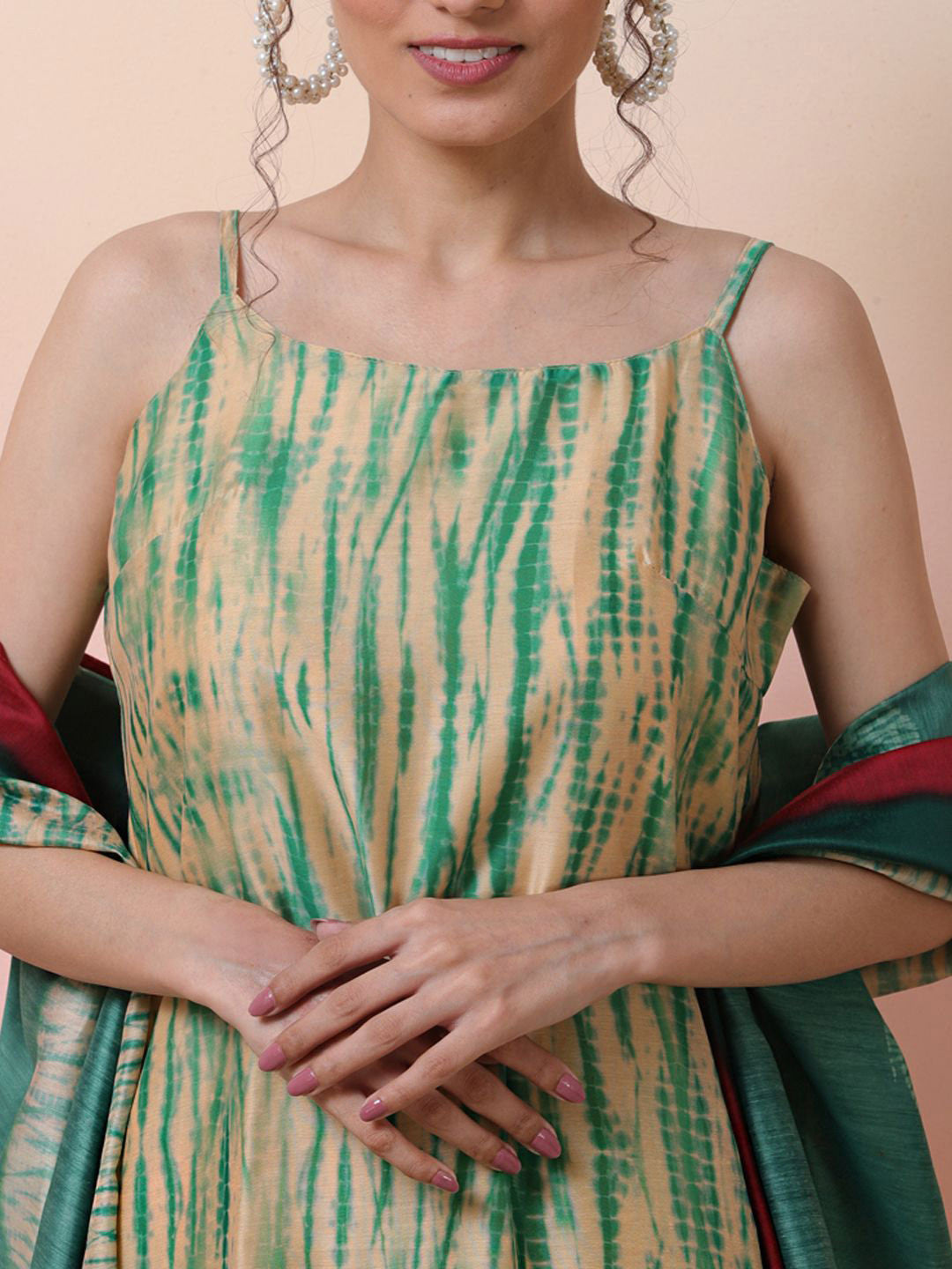 Abstract Printed Sleeveless Chanderi Silk Straight Kurta With Trousers & Dupatta