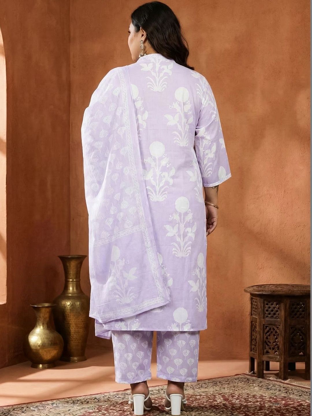 Dhiyona Women's Floral Printed Regular Pure Cotton Kurta with Trousers & With Dupatta