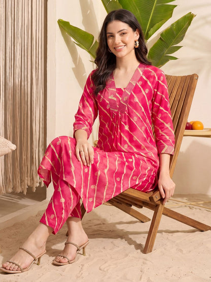 Women Leheriya Printed Regular Kurta with Trousers