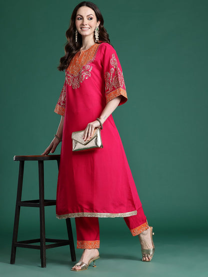 Ethnic Motifs Embroidered Regular Kurta with Trousers