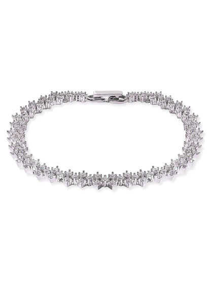 Dhiyona RJ Women's Brass Cubic Zirconia Rhodium-Plated Link Bracelet