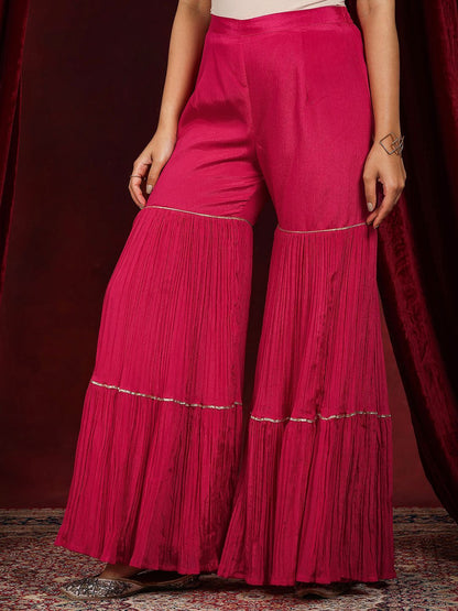 Dhiyona LL Floral Embroidered Notch Neck Zari Straight Kurti With Sharara And Dupatta