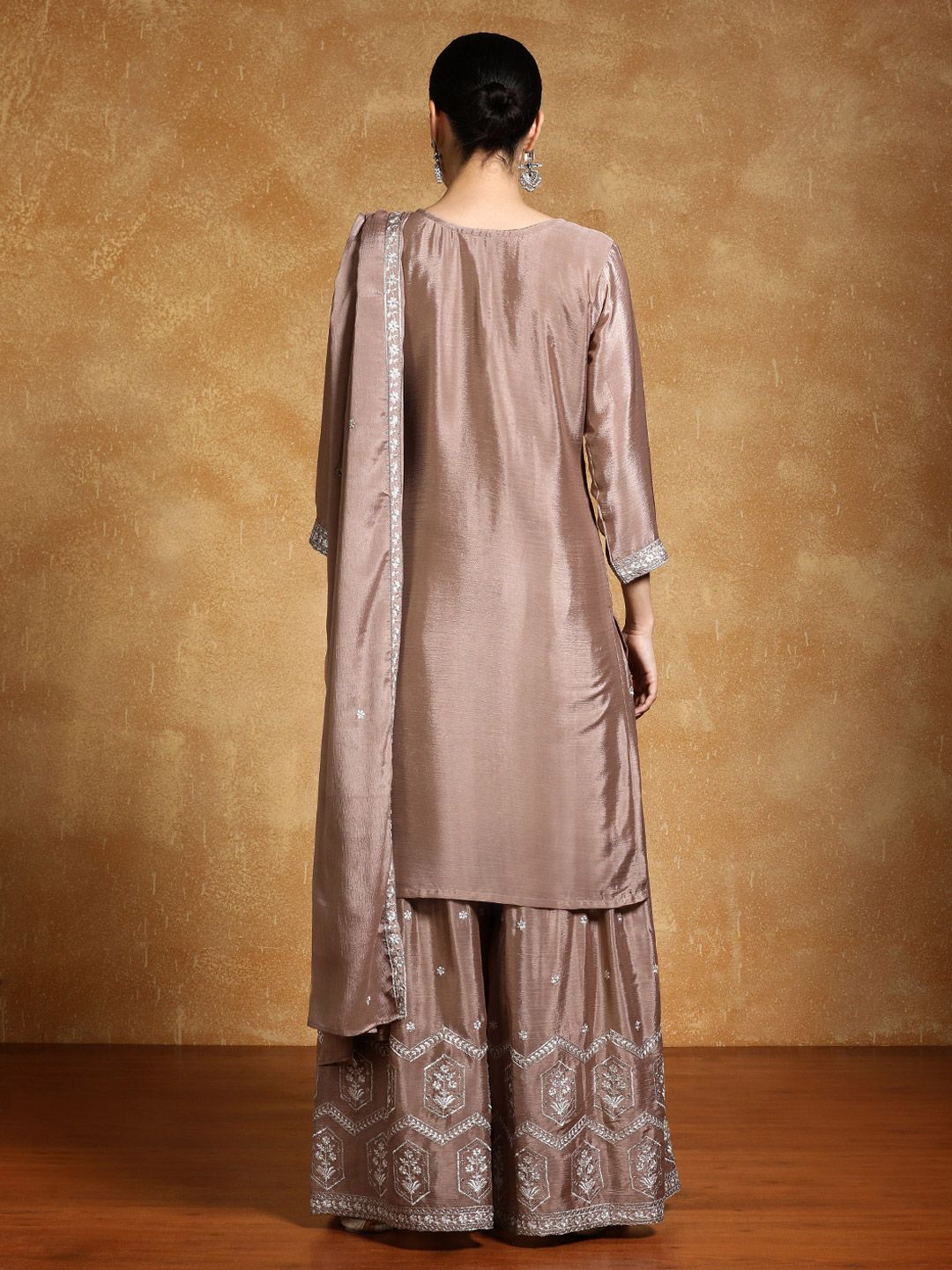 Dhiyona VA Floral Yoke Design Zari Straight Kurta With Sharara And Dupatta
