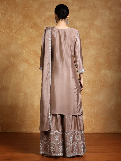 Dhiyona VA Floral Yoke Design Zari Straight Kurta With Sharara And Dupatta