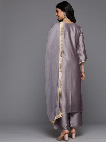 Dhiyona VA Ethnic Motifs Embroidered Zari Kurta With Palazzos & Dupatta