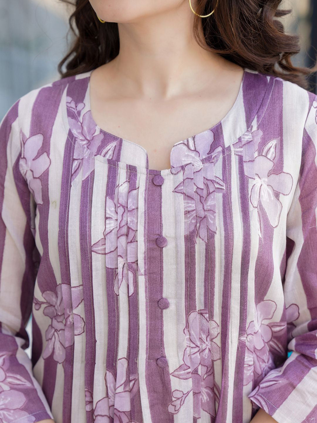 Floral Printed Notch Neck Pure Cotton A-Line Kurta With Trousers