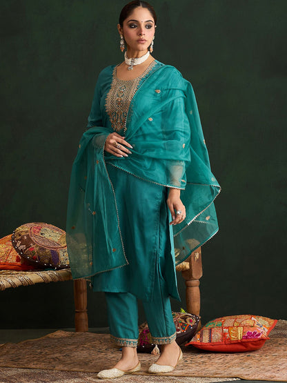 Women Ethnic Motifs Embroidered Regular Thread Work Kurta with Trousers & With Dupatta